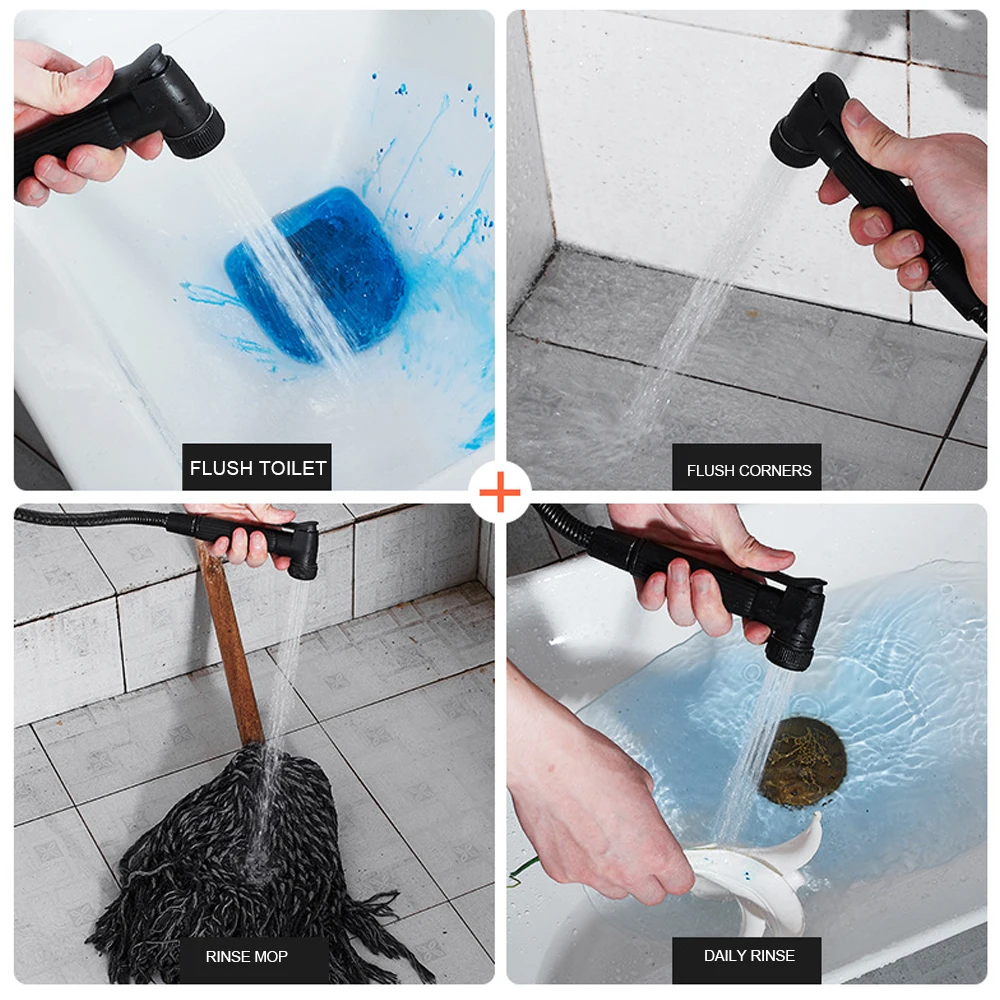 Спрей для биде и душа черный с держателем телефонного шланга 2 м портативный