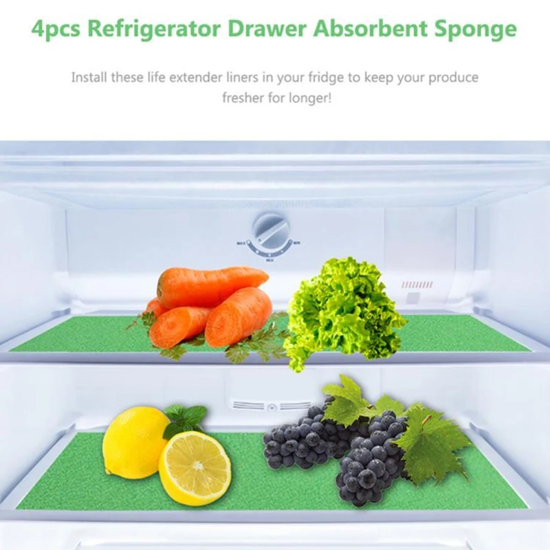 

4 Pieces Refrigerator Drawer Absorbent Filter Sponge Mildew Proof Fruit Vegetables Pad Life Extender Shelf Liner Freezer 72XF
