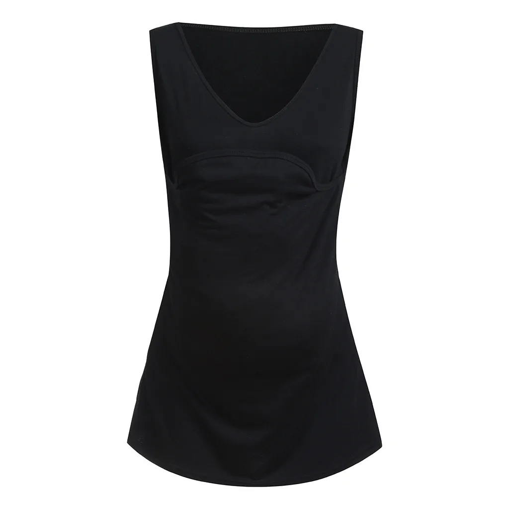 

2021 New Women's Sleeveless Kangaroo Mommy Pocket Tops Breastfeeding T-shirt Maternity Clothing Pregnant Best Short T-shirt