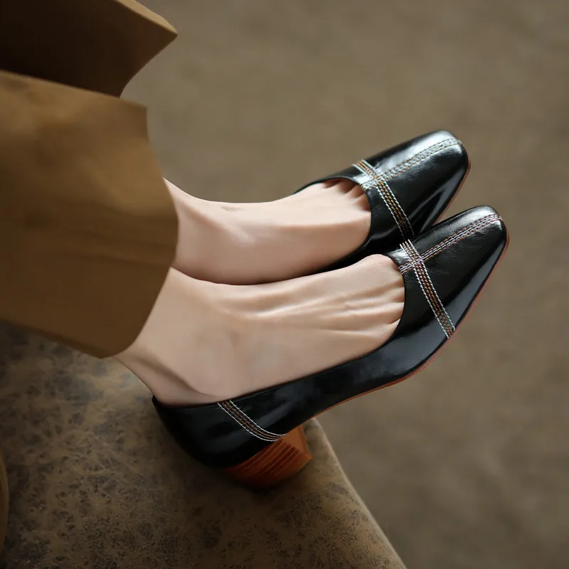 

Asumer 2021 New Arrive Pumps Women Genuine Leather Shoes Square Toe Comfortable Casual Shoes Classic Vintage Single Shoes Woman