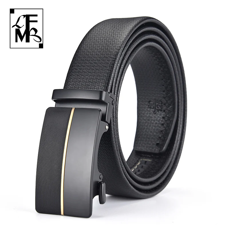 

[LFMB]Men's Belt Cow Leather luxury Brand Fashion Automatic Buckle Black Genuine Leather Belts for Men 3.5cm Width