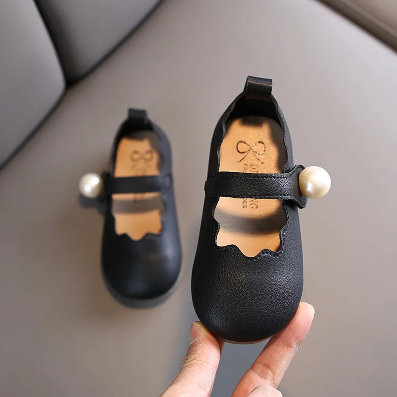Spring Autumn Girls Princess Shoes Pearl Mary Janes Leather Kids Flats Baby Girl Single Toddlers White Black 1-6y |