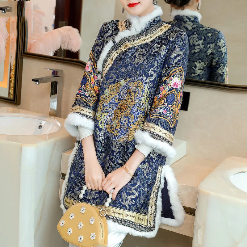 

Винтажная национальная одежда Харадзюку пальто ханьфу женская утепленная традиционная хлопковая куртка в китайском стиле костюм Тан Топ