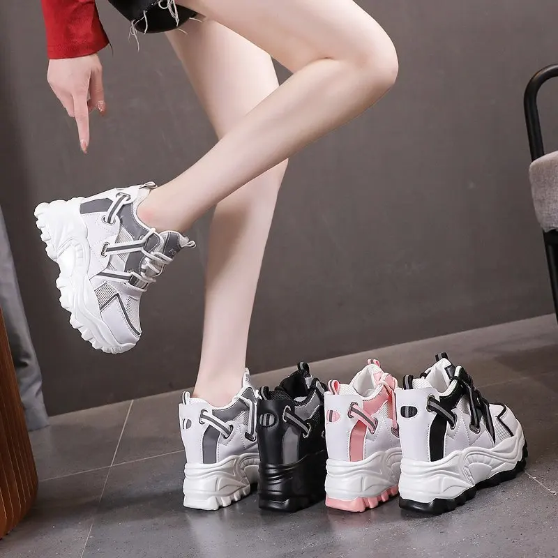 

High Platform Women Sneakers Spring Thick Sole Casual Shoes 10CM Breathable Mesh Walking Summer Chunky Shoes Woman Zapatos Mujer