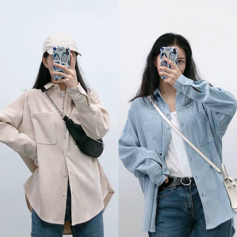 Блузка женская модная новинка элегантная Вельветовая рубашка оверсайз в стиле