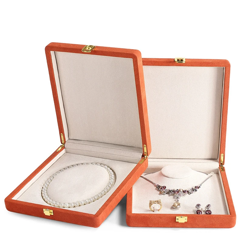 Microfiber jewelry display box ring necklace storage box set pearl necklace box gift box can be customized