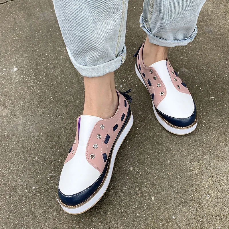 Туфли женские на платформе 3 см повседневная разноцветная обувь плоской подошве