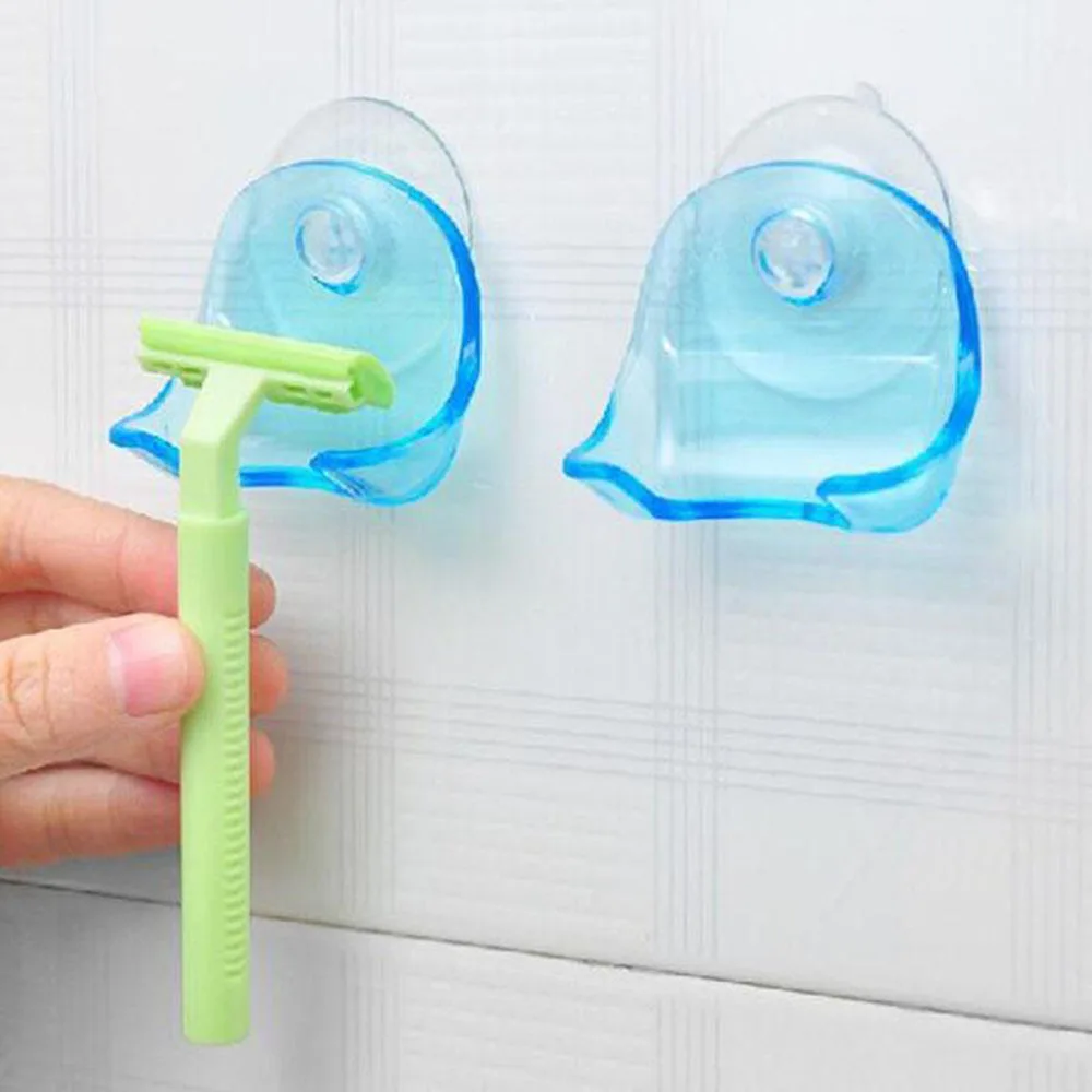 1pcs Razor holder Clear Blue Plastic Super Suction Cup Holder Rack Bathroom Shaver Storage |