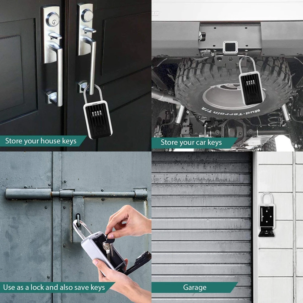 

Wall Hanging Outdoor Key Storage Lock Box 4-Digit Combination Password Key Safe Box Resettable Code Key Holder Hider