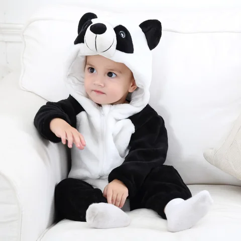 Комбинезон фланелевый для новорожденных, детский костюм с животными, панда, тигр, Лев, кролик, одежда для мальчиков и девочек