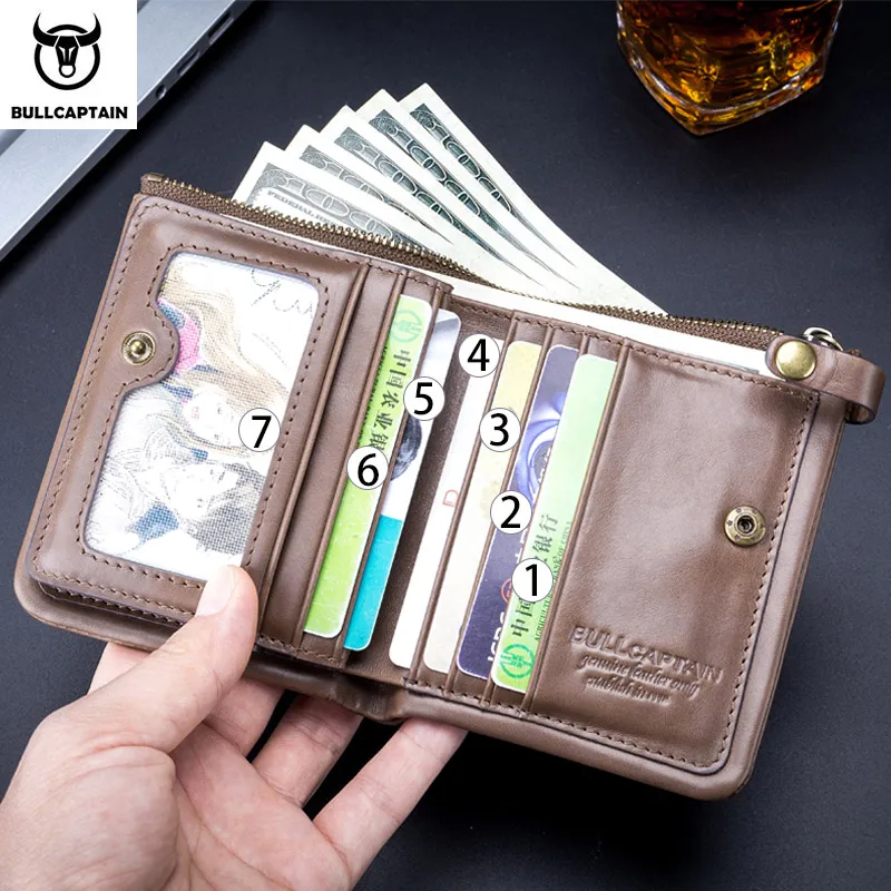 Кошелек BULLCAPTAIN RFID в стиле ретро мужской кожаный бумажник двойной складной