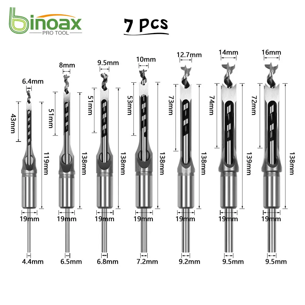 

Binoax 7 Pcs Square Hole Saw Drill Bits Woodworking Hole Wood Mortising Chisel Set Mortise Chisel Bit Kit Tool Set