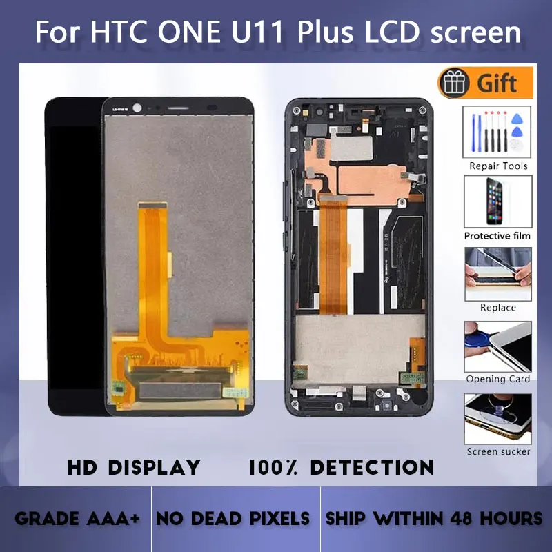 

For HTC U11+ LCD screen assembly with front case touch glass,For HTC U11 plus 2q4d100 LCD Display original Black