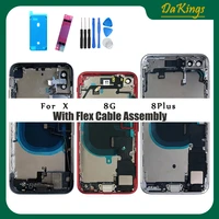 full back housing for iphone 8 8g 8plus x middle frame chassis battery door rear cover body with flex cable parts assembly ce us