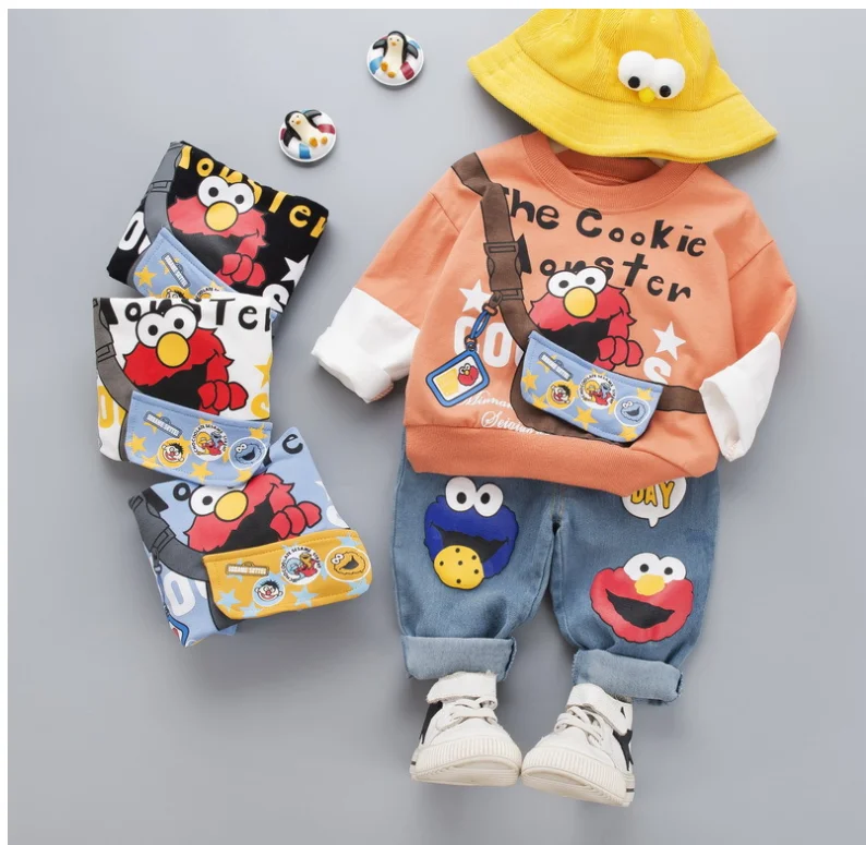 

Boys and Girls Fashion New Children's Casual Sports Letters Color Matching Round Neck Long-sleeved Sweater Two-piece Suit GBT09