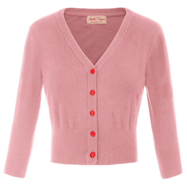 BP000928-4 Pink Belle Poque, 8 цветов, женский кардиган с вышивкой вишни, женский кардиган с v-образным вырезом, вязанный,, зимний женский свитер - Цвет: BP000928-4 Pink