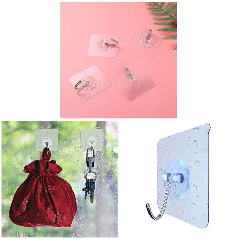 

Strong Adhesive Wall Hook Transparent Removable Hanger Hooks for Bathroom Kitchen DAG-ship