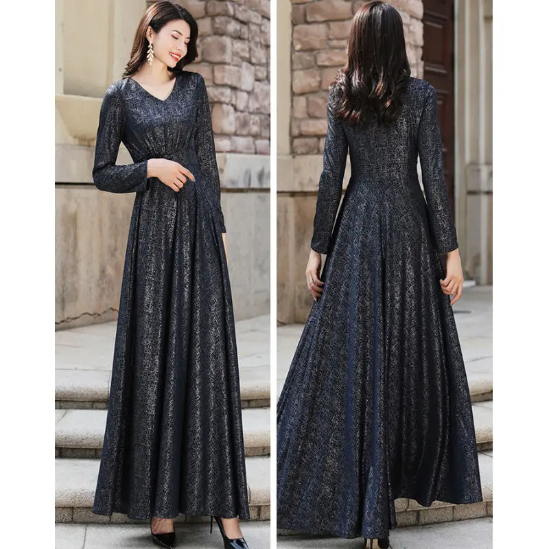 В богемном стиле Стиль для женщин тонкий печати длинный осень-зима с круглым