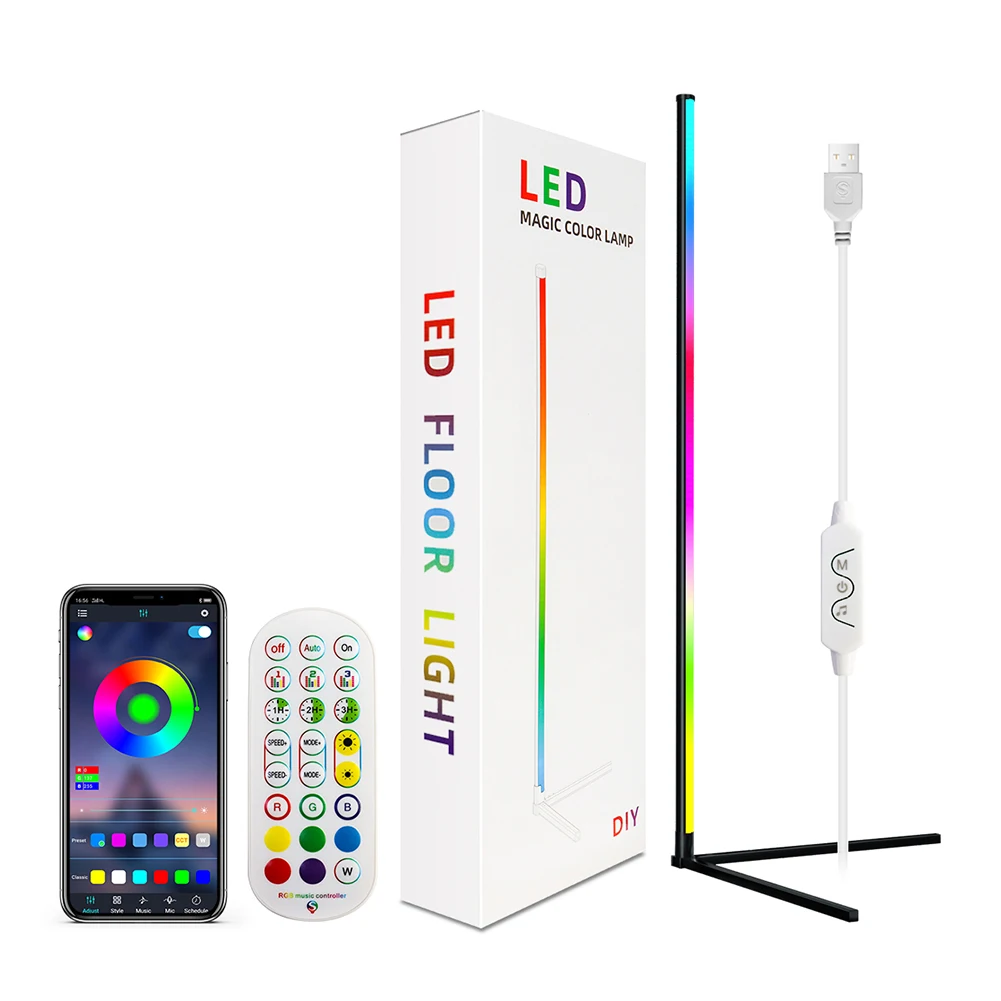 

Светодиодсветодиодный напольные лампы RGB, комнатное освещение с дистанционным управлением по Bluetooth, стоячий светильник для спальни, столов...