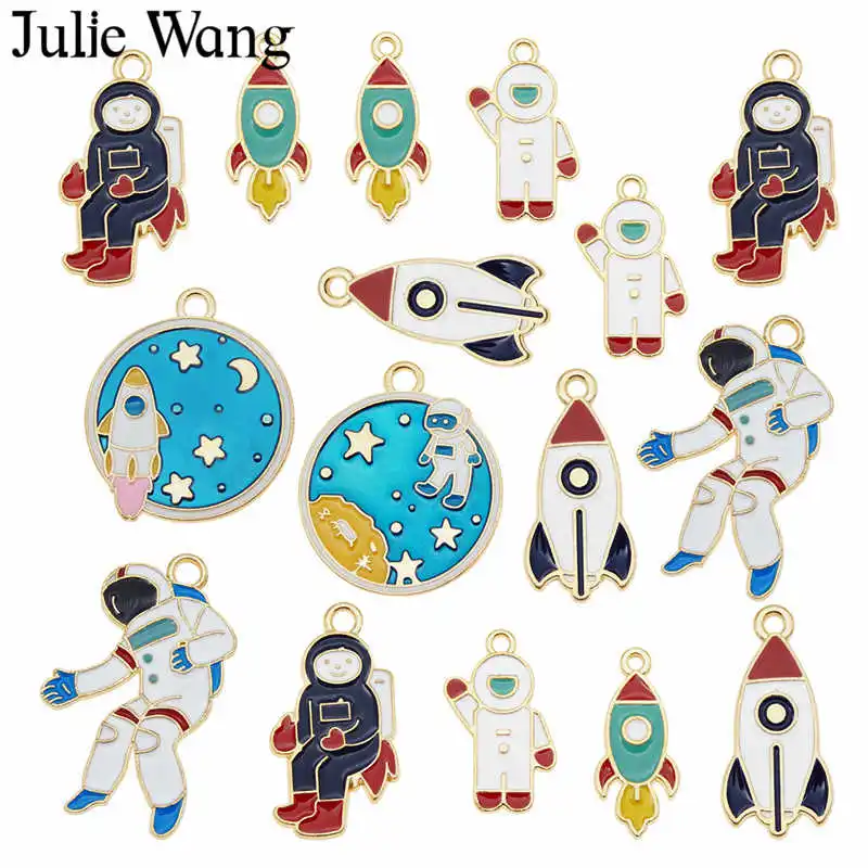 Julie Wang 7 шт. эмаль космонавты и ракеты амулеты смешанный аэрокосмический золотой