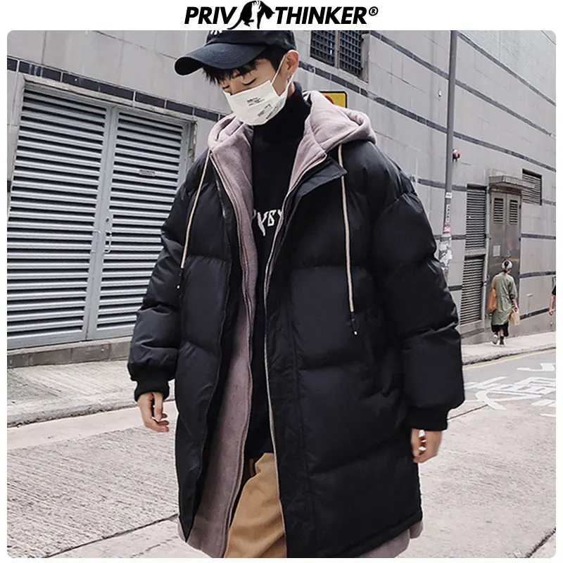 Privathinker, мужские длинные зимние куртки с капюшоном, мужские парки,, модные, имитация двух частей, зимние пальто, мужские плотные теплые куртки