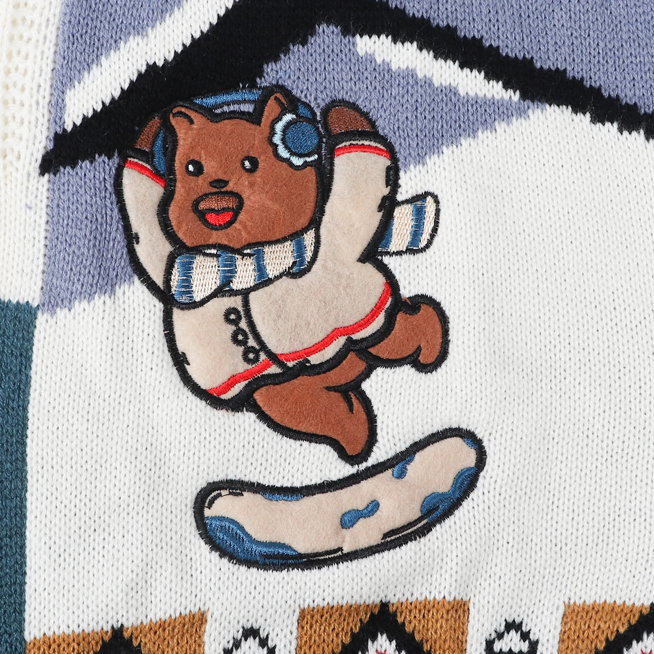 

LACIBLE Harajuku Sweater Pullover Men Bear skiing Print Knitted Sweater Hip Hop Street Clothing Retro Autumn Men Sweater