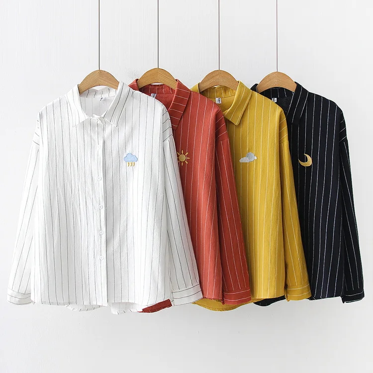 Рубашка женская хлопковая с длинным рукавом офисная блузка в Корейском стиле