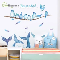 creative wall stickers living room sofa background wall decor home decor self adhesive bedroom decoration fish tails and birds