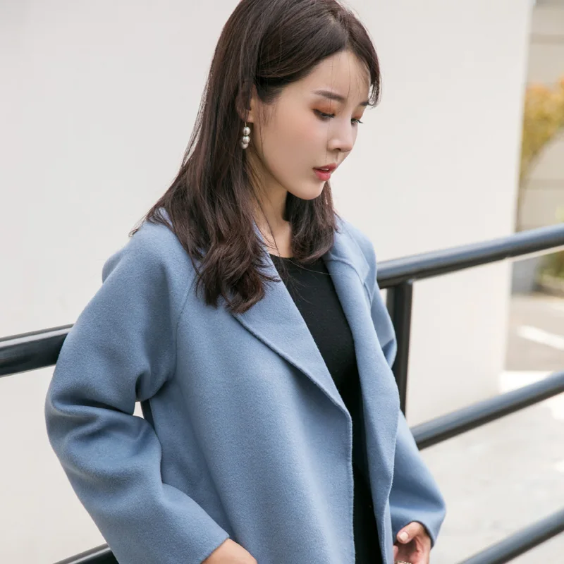 Женское кашемировое пальто длинное двухстороннее вечерние шерстяные осень зима