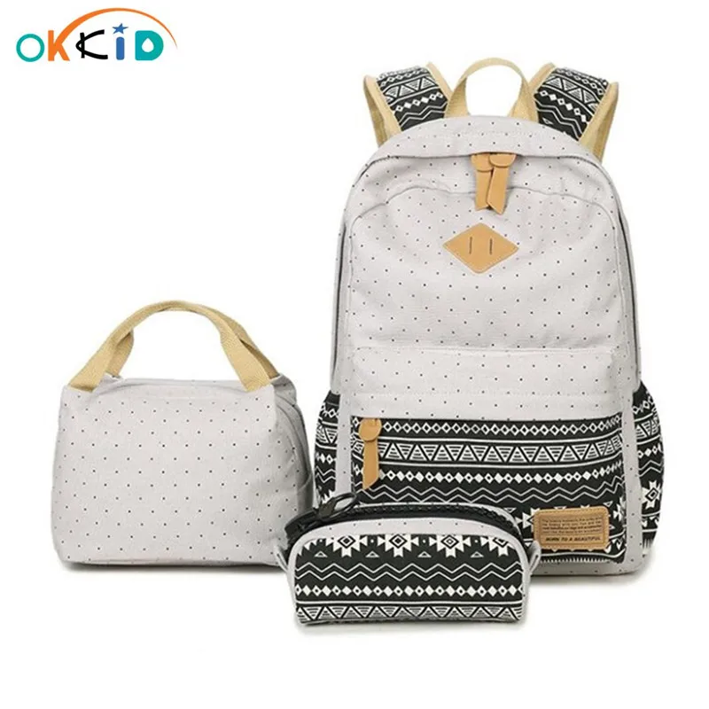 OKKID детский школьный рюкзак, набор, студенческий холщовый рюкзак, сумка для еды, ручка, пенал, детские школьные сумки для девочек, подарок, Пр...
