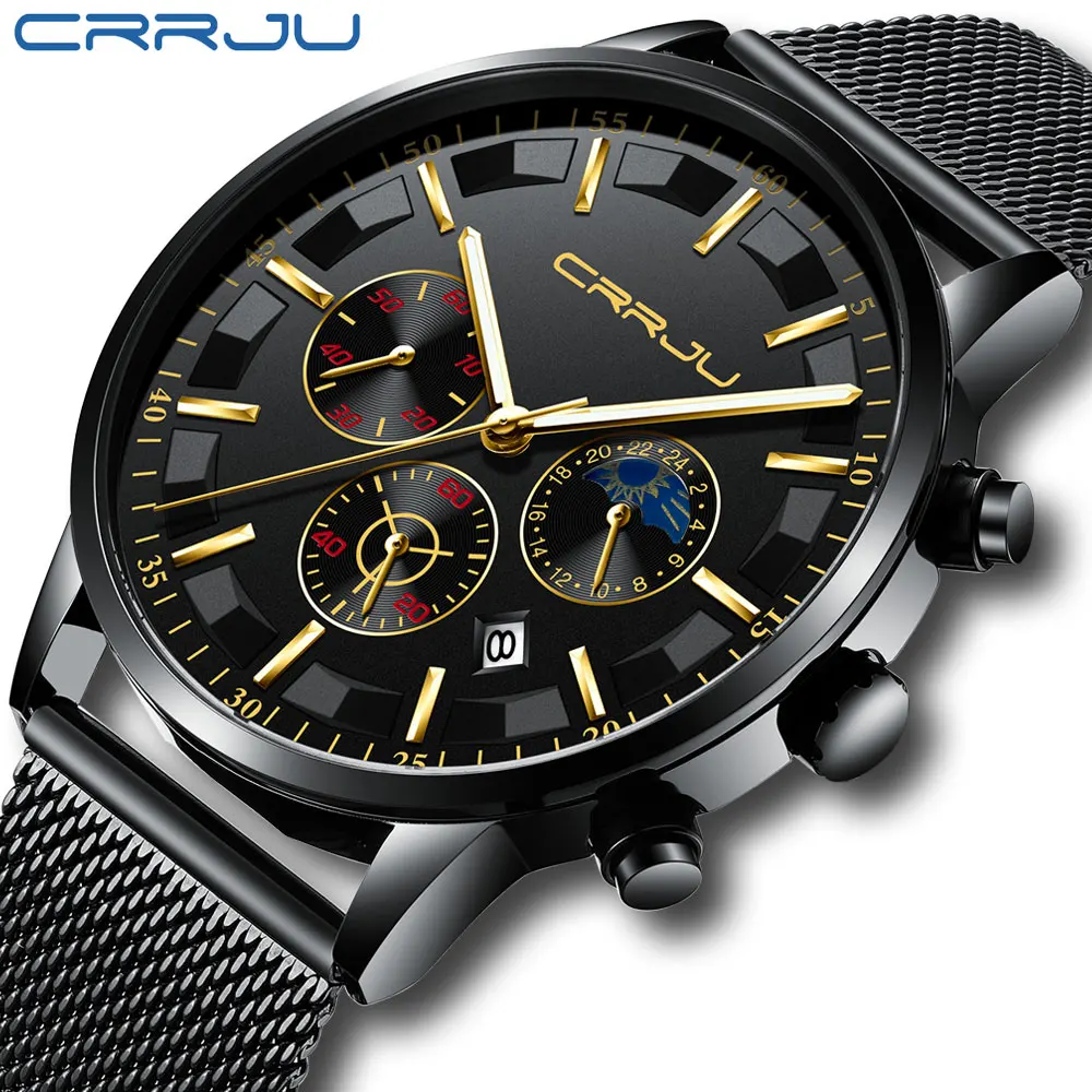 

New Fashion CRRJU 2019 Brand Luxury Men Elegant Casual Dress Steel Quartz Watches Gents Gifts Dropshipping 2260 relogio masculin