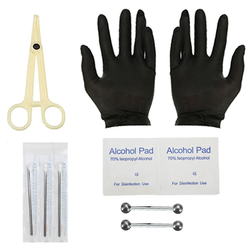 1 Set Disposable Body Piercing Kit Sterile Needle Eyebrow Lip Nipple Tongue Nose Belly Button Rings Tools | Украшения и