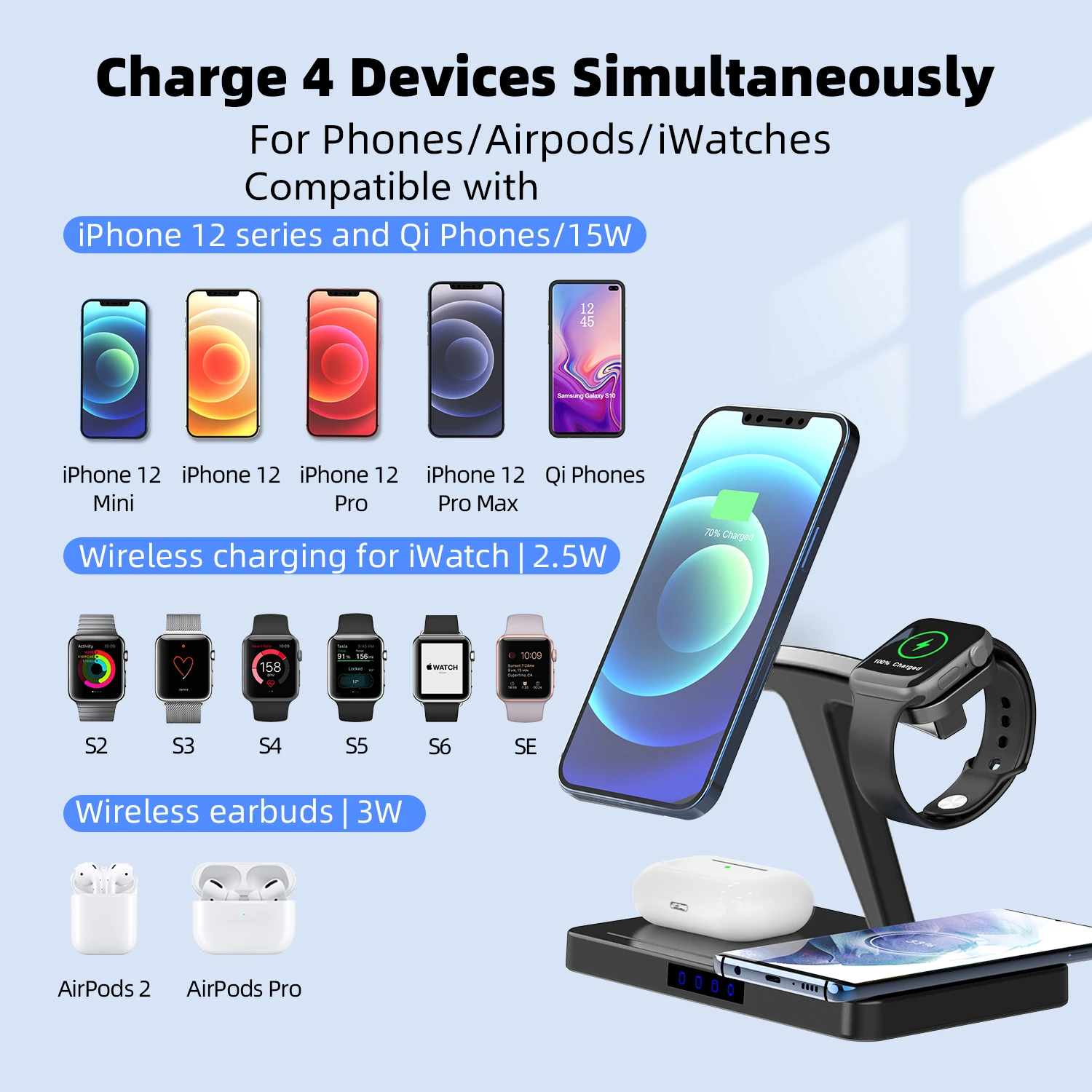 4 in 1 wireless charger stand magnetic qi 36w fast charging station for iphone 13 12 pro max 13mini apple watch se 6 5 4 airpods free global shipping