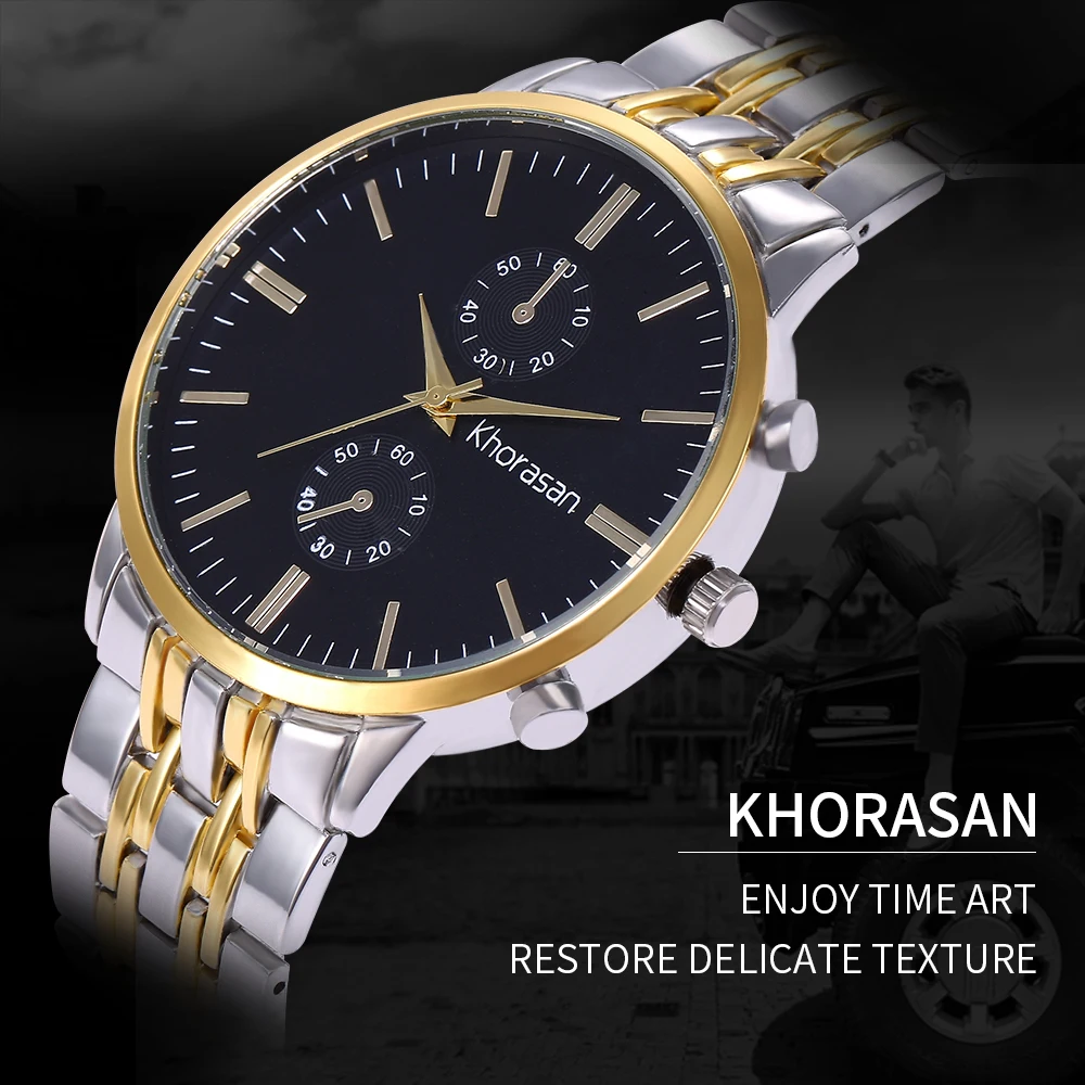 

Fashion Khorasan Luxury Brand Wristwatch Men's Classic Gift Male Steel Strap Casual Quartz Watch Men Sports Wrist Montre Homme