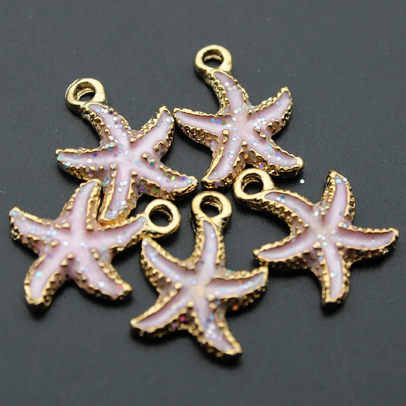 starfish pink 10 шт цветные морские капли масла океана Морская звезда раковина Раковины Морская Эмаль Подвески DIY браслет ожерелье серьги ювелирные изделия DIY ремесло - Окраска металла: starfish pink