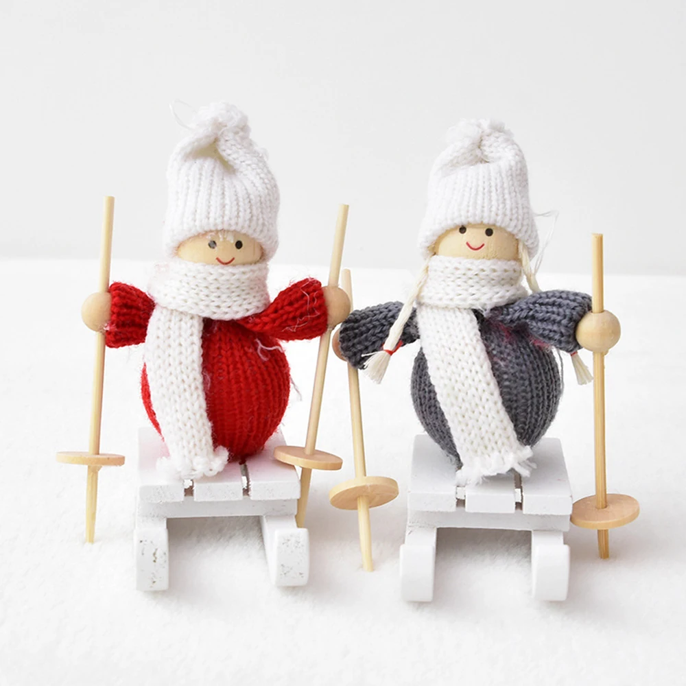 Snowman Wooden Knitted Christmas Figurine Ornaments Wool Skis Swing Couple Dolls Children's Toys Gift Window Photography Props | Дом и сад