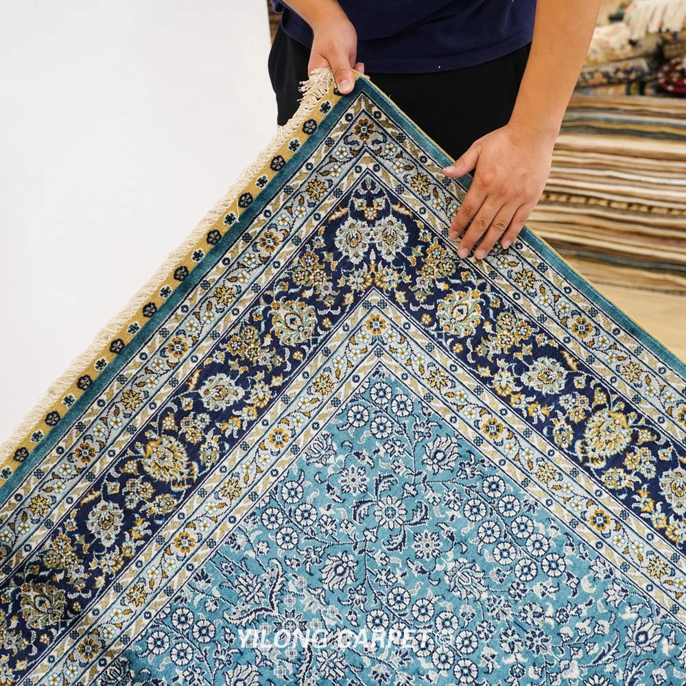 5'x7' Blue All Over Hand Woven Silk Rugs Persian Qum Medallion Carpet (HF382H) | Дом и сад
