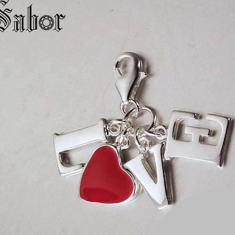 Модные серебряные подвески для браслетов с надписью LOVE и красным сердцем сделай