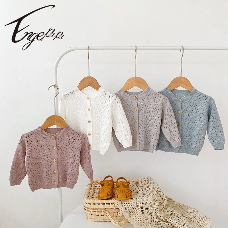 

Engepapa Summer Baby Boys Girl Solid Color Sweater Autumn Hollow Out Jacket Long Sleeve Knitted Coat Newborn Knitting Cardigan