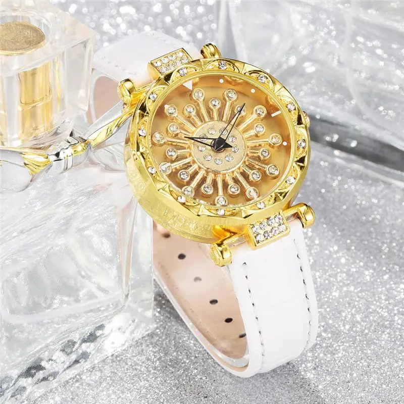 Роскошные золотые часы для женщин специальный дизайн вращение на 360 градусов с