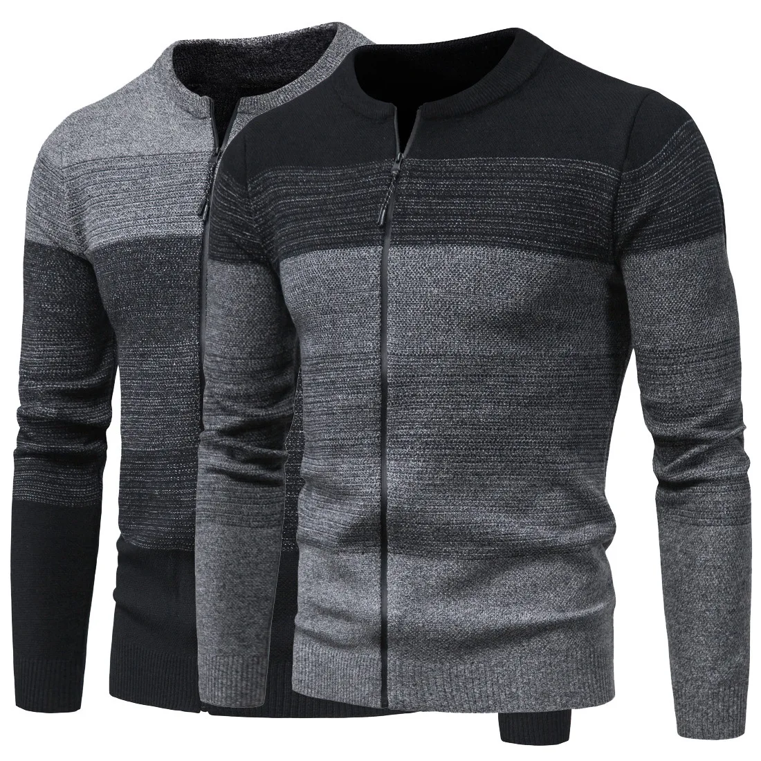 

Sweater Men 2020 New Fashion Casual Men's Crew-neck Striped Zipper Cardigan Slim-fitting Long-sleeved Men's Sweater Coat