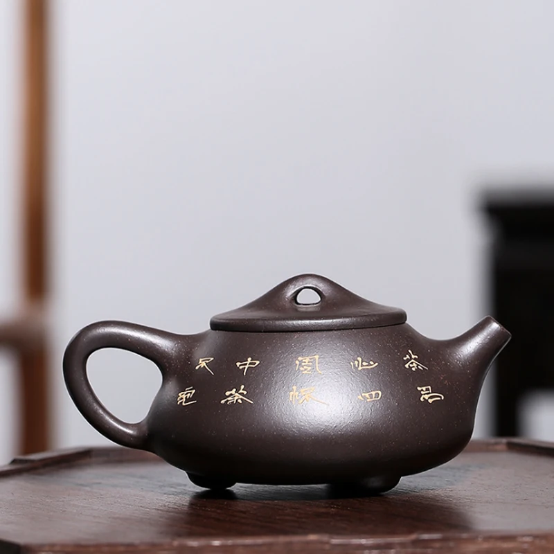 Чайный горшок Yixing из фиолетовой глины черный золотой Стальной чайник