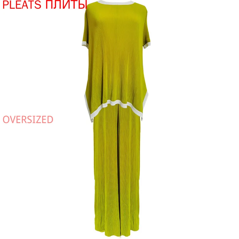 

Miyake Pleated Suit 3 / 4 Sleeve Autumn New Set Two Piece Set Stretch Pleats Trousers Set 2 Piece Set Women