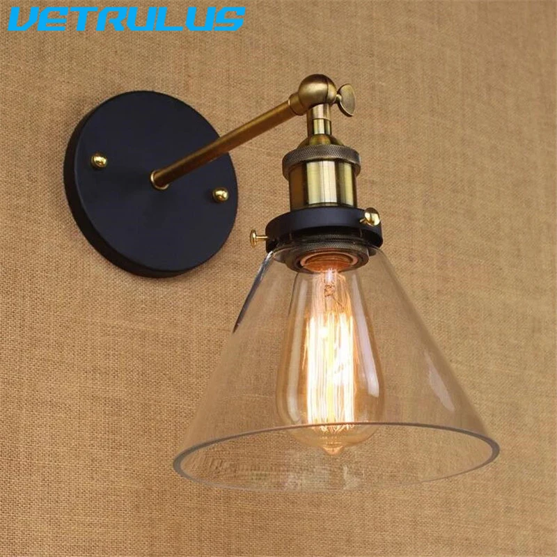 

Vintage Glass Edison Wall Lamp Industrial Wall Sconces For Bedside Lamp Shop Restaurant E27 Retro Glass Lampshade Lamp Fixtures