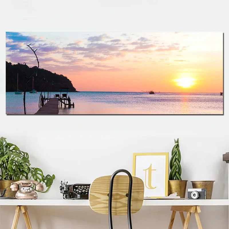 Natural Sunset Poster Print On Canvas Painting Sea Landscape Wall Art Pictures for Living Room Office Decoration | Дом и сад