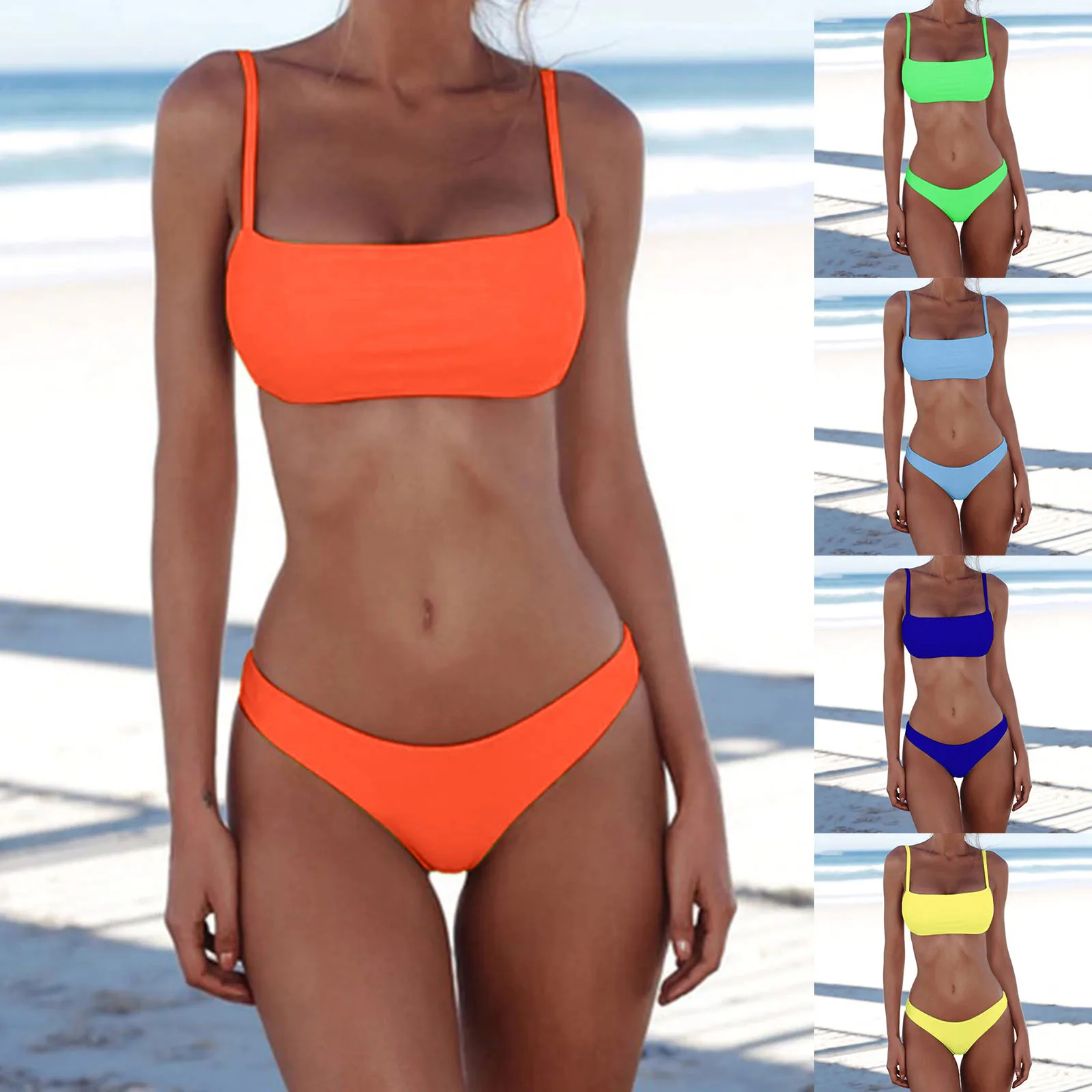 Флуоресцентный сексуальный женский бандо бандажный комплект бикини Топ пуш ап