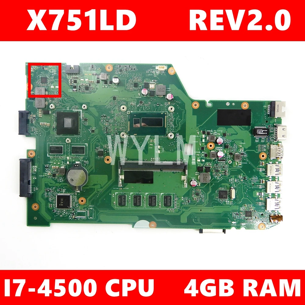 X751LD i7 4500 Процессор 4 Гб Оперативная память материнская плата REV 2 0 для ASUS X751LX R752LA