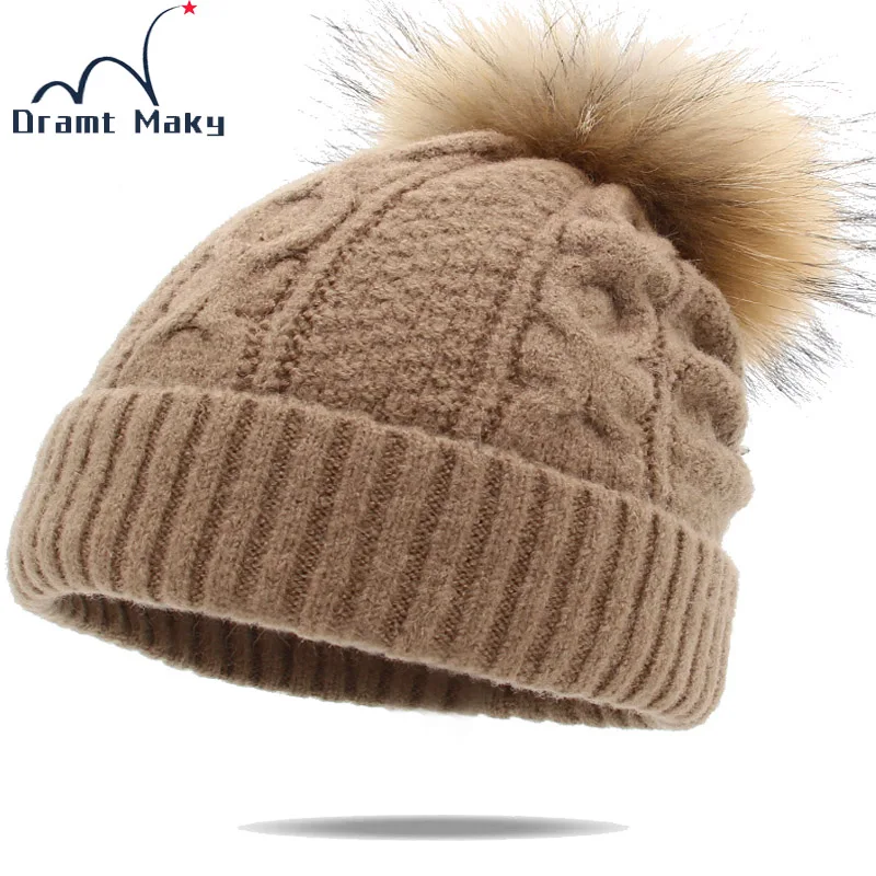 НОВАЯ шапка из меха норки и лисы помпоны зимняя женская шляпа вязаная Шапка-бини