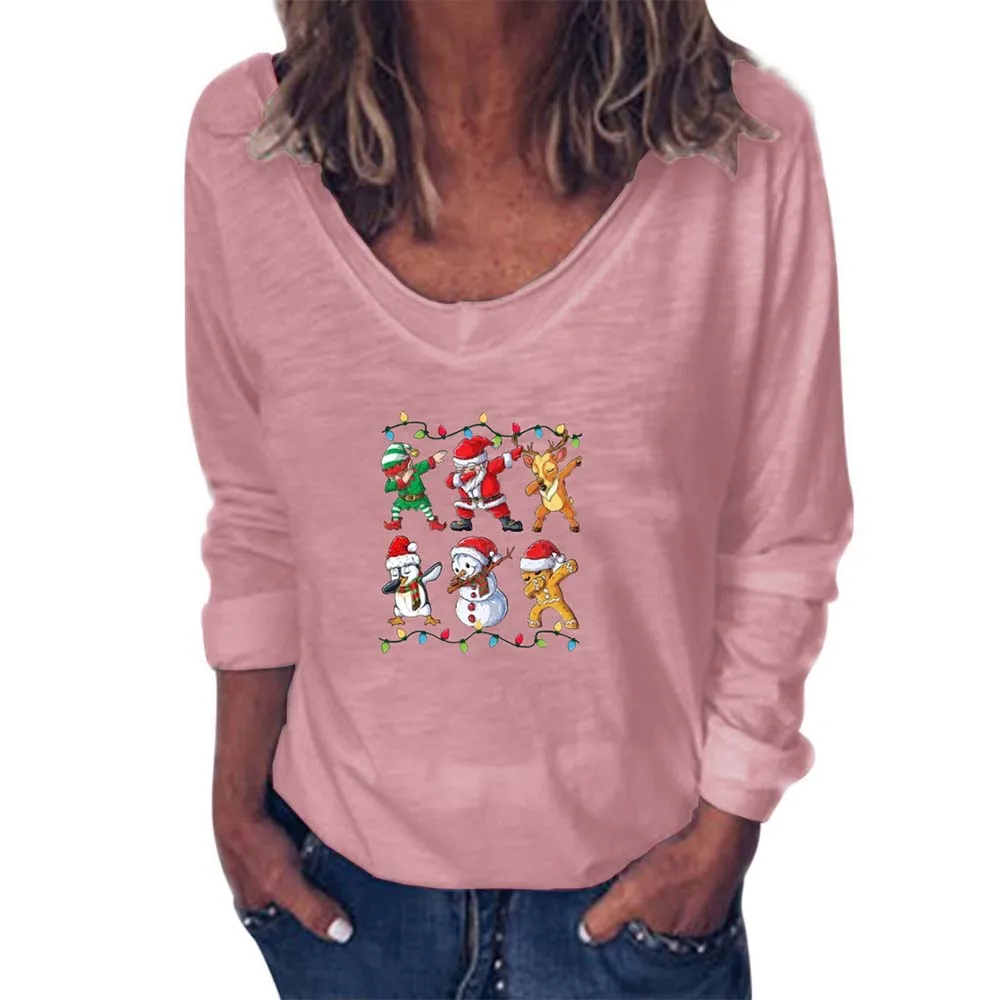 VICABO/Рождество 2020 одежда с мультяшным рисунком футболка для женщин v образным
