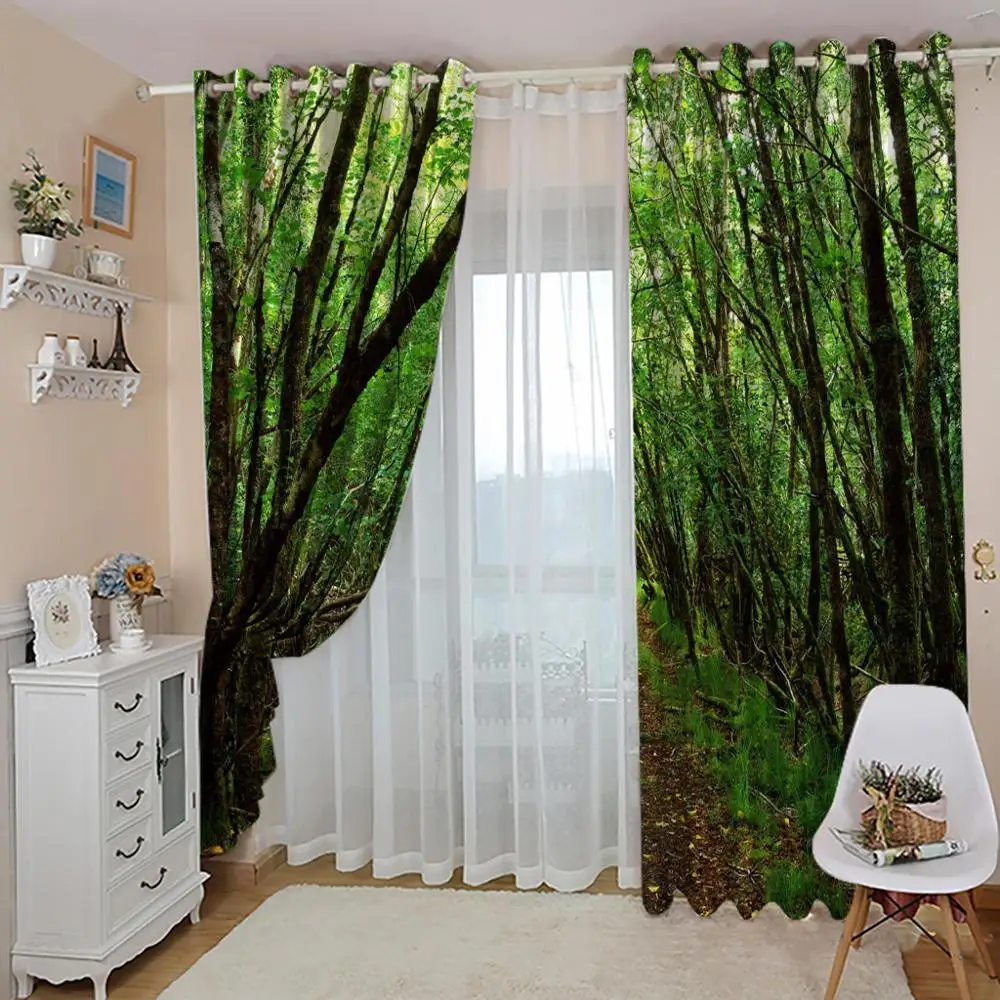 Пользовательские 3D фото лесное дерево небольшая дорога пейзаж оконные шторы для